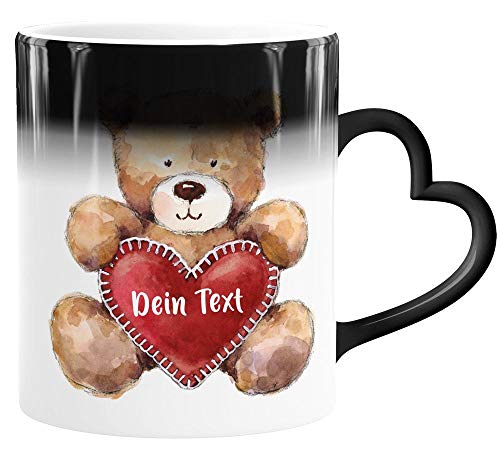 SpecialMe® Zaubertasse Herz-Henkel Geschenk Teddy Motiv optional personalisierbar Danke sagen Trost spenden Mut machen Dein Text Magic - Herz Magic-Herz-Tasse von SpecialMe