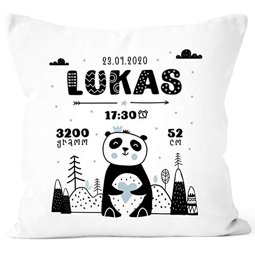 SpecialMe® personalisierbare Kissen-Hülle zur Geburt Panda Scandi Style Geburtskissen Namenskissen Geschenk Geburt Baby Jungen weiß Unisize von SpecialMe