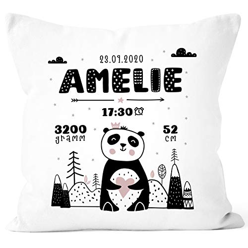 SpecialMe® personalisierbare Kissen-Hülle zur Geburt Panda Scandi Style Geburtskissen Namenskissen Geschenk Geburt Baby Mädchen weiß Unisize von SpecialMe