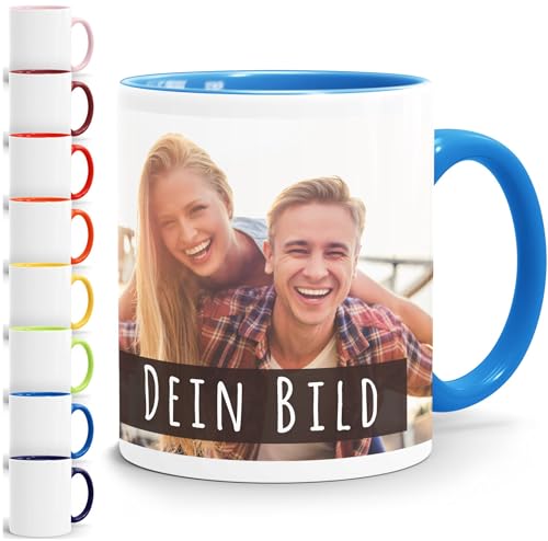 SpecialMe® personalisierte Fototasse mit eigenem Foto persönliches Geschenk Kaffeetasse mit Bild selbst gestalten inner-blau Keramik-Tasse von SpecialMe