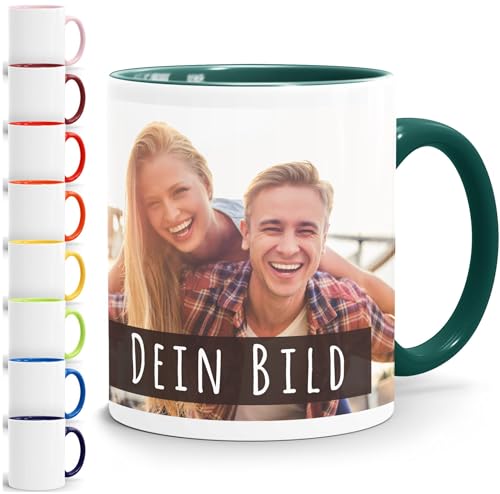 SpecialMe® personalisierte Fototasse mit eigenem Foto persönliches Geschenk Kaffeetasse mit Bild selbst gestalten inner-grün Keramik-Tasse von SpecialMe