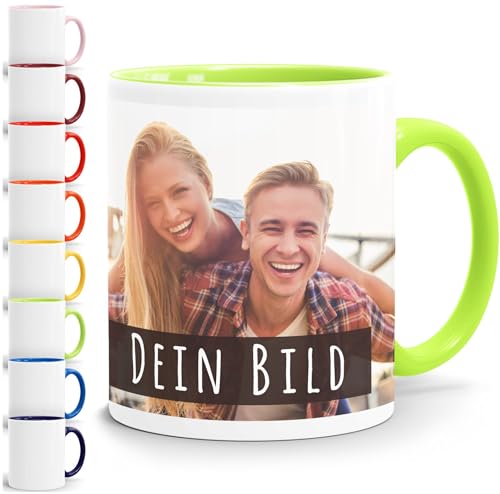 SpecialMe® personalisierte Fototasse mit eigenem Foto persönliches Geschenk Kaffeetasse mit Bild selbst gestalten inner-hellgrün Keramik-Tasse von SpecialMe