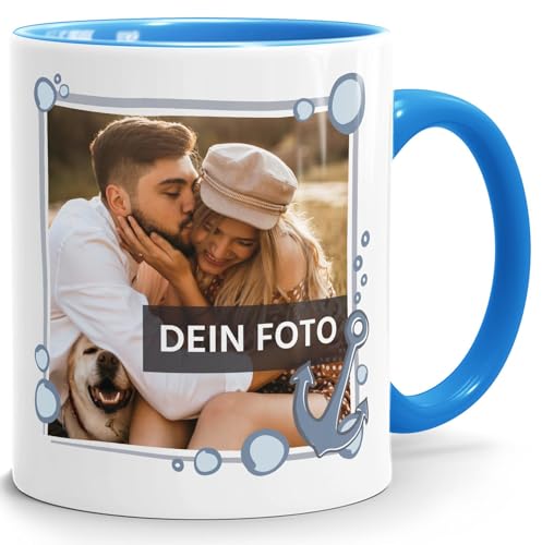 SpecialMe® personalisierte Fototasse mit eigenem Foto persönliches Geschenk mit Bild selbst gestalten Rahmen Herz Anker Anker inner-blau Keramik-Tasse von SpecialMe