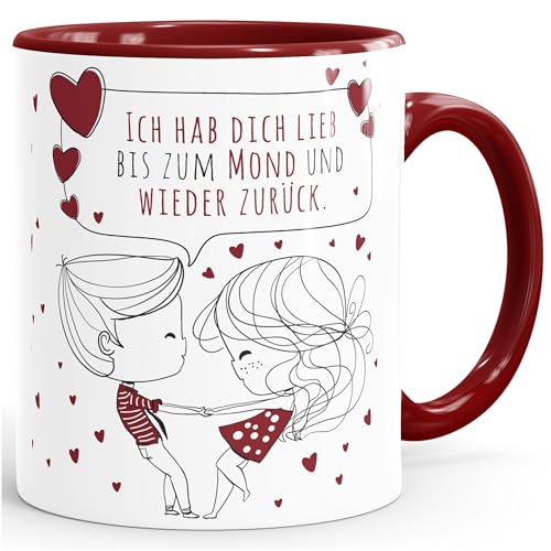 SpecialMe® personalisierte Kaffee-Tasse Liebespaar Pärchen mit Liebesbotschaft Liebes-Geschenk Freundin Mann Bis zum Mond inner-bordeaux Keramik-Tasse von SpecialMe