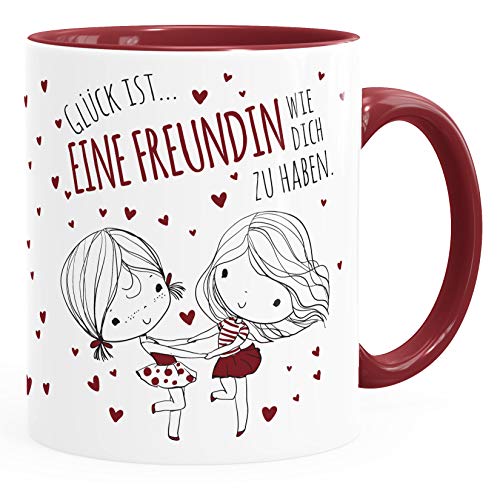 SpecialMe® personalisierte Kaffee-Tasse Liebespaar Pärchen mit Liebesbotschaft Liebes-Geschenk Freundin Mann Glück ist eine Freundin inner-bordeaux Keramik-Tasse von SpecialMe