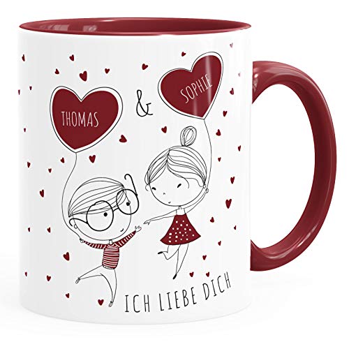 SpecialMe® personalisierte Kaffee-Tasse Liebespaar Pärchen mit Liebesbotschaft Liebes-Geschenk Freundin Mann anpassbar Ballons inner-bordeaux Keramik-Tasse von SpecialMe