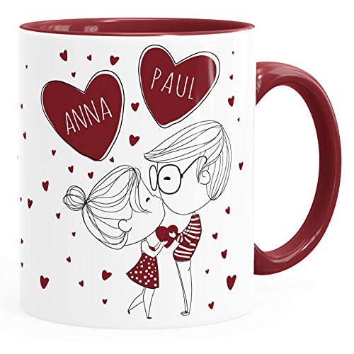 SpecialMe® personalisierte Kaffee-Tasse Liebespaar Pärchen mit Liebesbotschaft Liebes-Geschenk Freundin Mann anpassbar Herzen inner-bordeaux Keramik-Tasse von SpecialMe