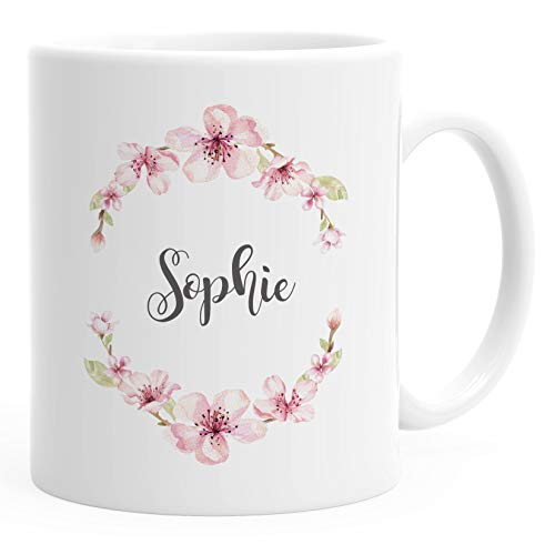 SpecialMe® personalisierte Kaffee-Tasse mit Namen Blumen Namenstasse persönliche Geschenke für Frauen Mädchen weiß Keramik-Tasse von SpecialMe