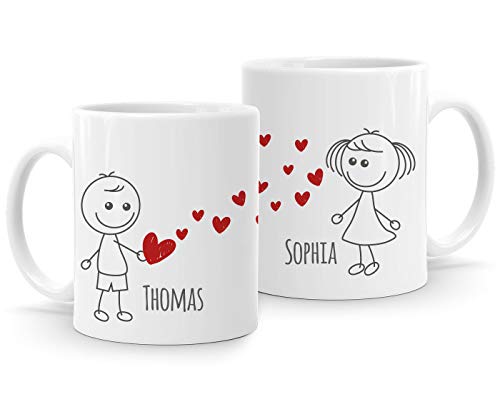 SpecialMe® personalisierte Kaffee-Tasse mit Namen Liebes-Paar Strichmännchen Liebesgeschenke Valentinstag Weihnachten (1 Tasse) weiß Keramik-Tasse von SpecialMe