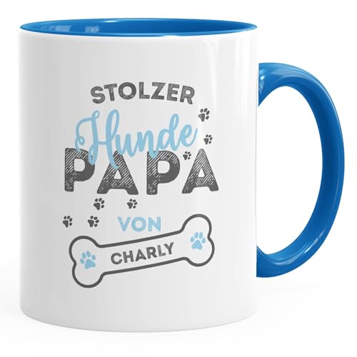 SpecialMe® personalisierte Kaffee-Tasse stolze Hundepapa von [Hundename] personalisierte Geschenke Hundebesitzer blau unisize von SpecialMe