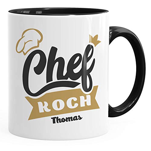 SpecialMe® personalisierte Kaffeetasse Chefkoch mit anpassbarem Namen Namenstasse personalisierte Geschenke inner-schwarz Keramik-Tasse von SpecialMe