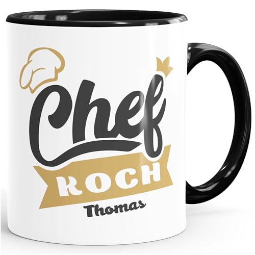 SpecialMe® personalisierte Kaffeetasse Chefkoch mit anpassbarem Namen Namenstasse personalisierte Geschenke inner-schwarz Keramik-Tasse von SpecialMe