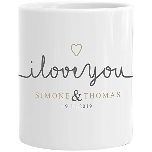 SpecialMe® personalisierte Kaffeetasse I love you Tasse individuelle Liebes-Geschenke mit Namen und Datum anpassbar weiß Keramik-Tasse von SpecialMe