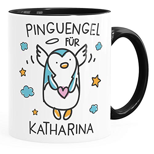 SpecialMe® personalisierte Kaffeetasse Pinguengel Engel Pinguin Schutzengel mit Name Namenstasse Glücksbringer Geschenk Inner-Schwarz Keramik-Tasse von SpecialMe