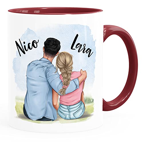 SpecialMe® personalisierte Partner Tasse mit Namen Geschenk Liebe Jahrestag Valentinstag Freund Freundin Mann Frau weiss-innen-bordeauxrot Keramik-Tasse von SpecialMe