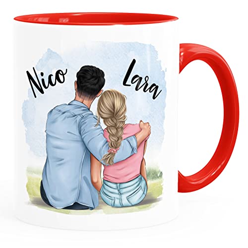 SpecialMe® personalisierte Partner Tasse mit Namen Geschenk Liebe Jahrestag Valentinstag Freund Freundin Mann Frau weiss-innen-rot Keramik-Tasse von SpecialMe