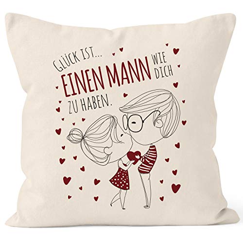 SpecialMe® personalisierter Kissen-Bezug Liebespaar Pärchen Liebesgeschenke Geschenk für Freund/Freundin Mann/Frau Glück ist einen Mann Natur Unisize von SpecialMe