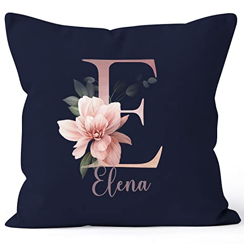 SpecialMe®Kissen-Bezug Name Initiale Blumen Eukalyptus Floral Monogramm personalisierte Geschenke Navy 40cm x 40cm von SpecialMe