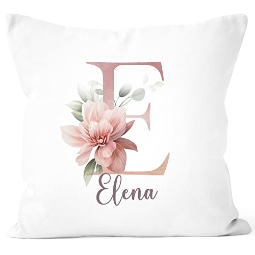 SpecialMe®Kissen-Bezug Name Initiale Blumen Eukalyptus Floral Monogramm personalisierte Geschenke weiß 40cm x 40cm von SpecialMe