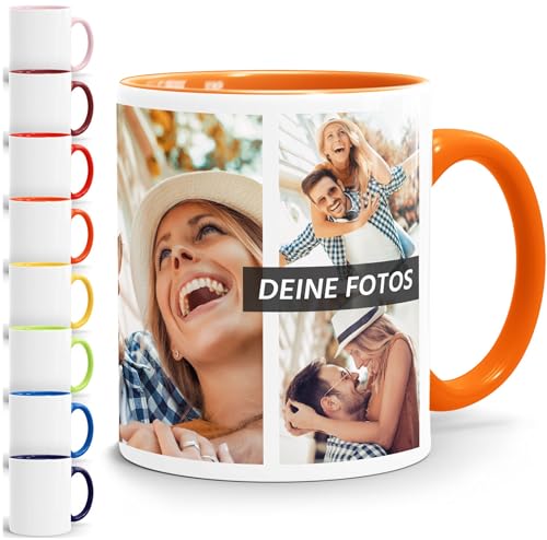 SpecialMe Tasse personalisiert Foto-Collage Text Fototasse bis zu 7 Fotos Fotogeschenk Kaffeetasse Bild selbst gestalten weiss-innen-orange standard von SpecialMe