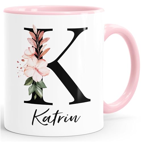 SpecialMeKaffee-Tasse Monogramm Initiale mit Namen personalisiert Blumen Blüten Dekor Floral Buchstabe Uni weiss-innen-rosa standard SpecialMeKaffee-Tasse Monogramm Initiale mit Namen personalisiert Blumen Blüten Dekor Floral Buchstabe Uni weiss-innen-rosa standard von SpecialMe