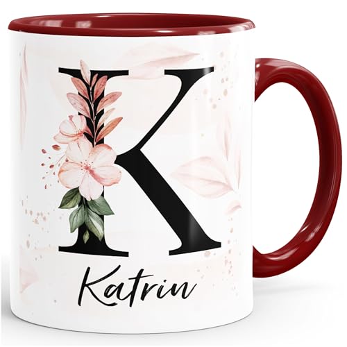 SpecialMeKaffee-Tasse Monogramm Initiale mit Namen personalisiert Blumen Blüten Dekor Floral Buchstabe floral weiss-innen-bordeauxrot standard SpecialMeKaffee-Tasse Monogramm Initiale mit Namen personalisiert Blumen Blüten Dekor Floral Buchstabe floral weiss-innen-bordeauxrot standard von SpecialMe