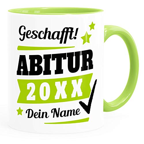 Tasse Abitur Abi mit Name und Jahr personalisiert Geschenk Abiturient Schulabschluss Tochter Sohn SpecialMe® inner-hellgrün Keramik-Tasse von SpecialMe