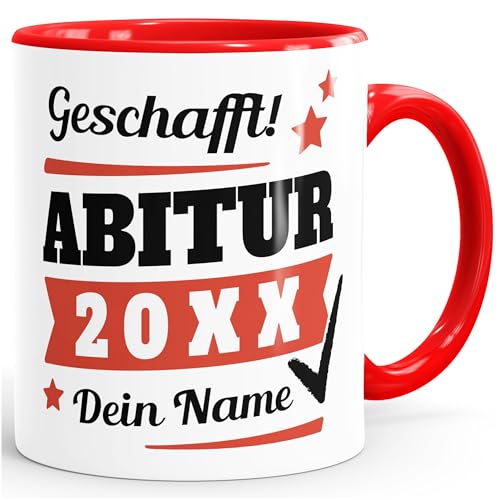 Tasse Abitur Abi mit Name und Jahr personalisiert Geschenk Abiturient Schulabschluss Tochter Sohn SpecialMe® rot Keramik-Tasse von SpecialMe