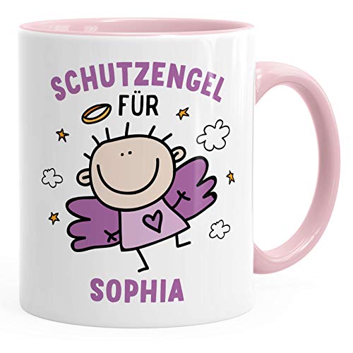 personalisierte Kaffeetasse Schutzengel mit Name Namenstasse personalisierte Geschenke Glücksbringer SpecialMe® inner-rosa Keramik-Tasse von SpecialMe