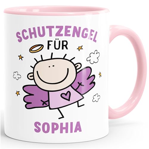 personalisierte Kaffeetasse Schutzengel mit Name Namenstasse personalisierte Geschenke Glücksbringer SpecialMe® inner-rosa Keramik-Tasse von SpecialMe