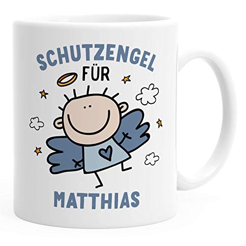 personalisierte Kaffeetasse Schutzengel mit Name Namenstasse personalisierte Geschenke Glücksbringer SpecialMe® weiß-blau Keramik-Tasse von SpecialMe