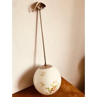 Vintage-Pendelleuchte. Lampe Aus Bemaltem Glas Mit Blumen. Retro-Deckenleuchte Glas. Pendelleuchte 60Er Jahre von SpecialVintageLamps
