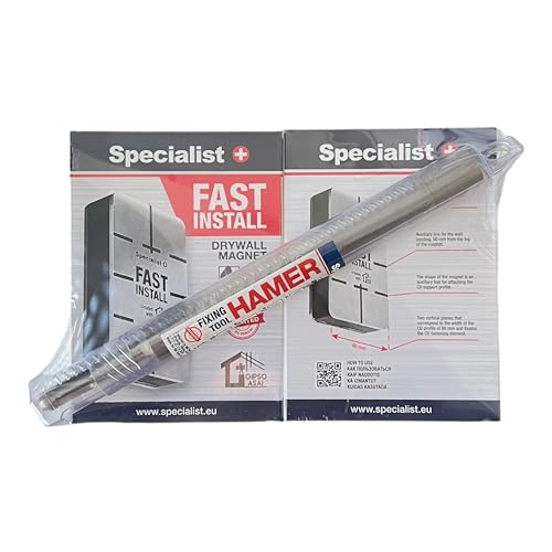 Specialist+ 2 Stück FAST INSTALL-Gipsmagnet und HAMER-Steckertreiber für die Installation von Metallrahmen im Trockenbau I Hilfsmittelset für Befestigung des CD-Trägerprofils Decken und Wänden von Specialist+