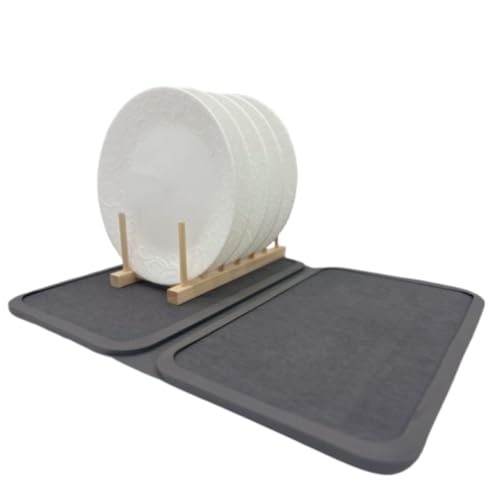 Stein-Trockenmatte für Küchentheke, große Stein-Abtropfmatte, faltbar, 40,6 x 53,3 cm, mit Abtropfgestell, grau, schnell trocknend von Speckled Hen