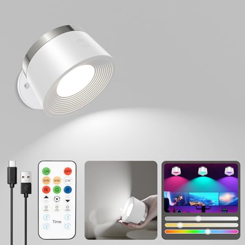 Speclux Led Wandleuchte Kabellos, Wandlampe Akku Innen Fernbedienungen, 3 Helligkeitsstufen & 13 RGB, 360° Drehbarer Magnetismus Wandleuchte, für Wohnzimmer Schlafzimmer Treppenhaus Korridor von Speclux