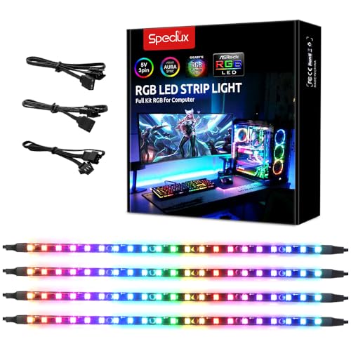 Speclux Magnetische Regenbogen PC Gehäuse Lichter, Adressierbar PC RGB LED Streifen WS2812B, 5V 3-Pin LED Header, kompatibel mit ASUS Aura SYNC, Gigabyte ARGB Fusion (4 Streifen) von Speclux