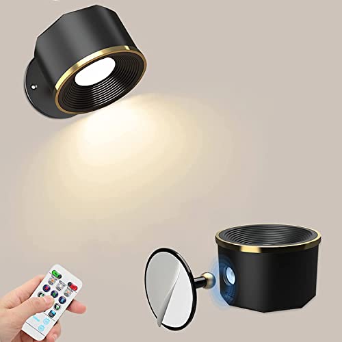 Speclux Wandlampe Innen, Kabellose Wandleuchten zur Wandmontage mit Akku mit USB Ladeanschluss, LED Leselampen Dimmbare 3 Helligkeitsstufen 4 Farbmodi 360° drehbare (Schwarz-1 Stück)(Schwarz-2 Stück) von Speclux