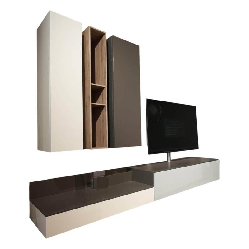 Wohnwand Next Lack Snow Weiß Silver Silber Und Granit Grau Holz Natural Oak Mit ... von Spectral Smart Furniture