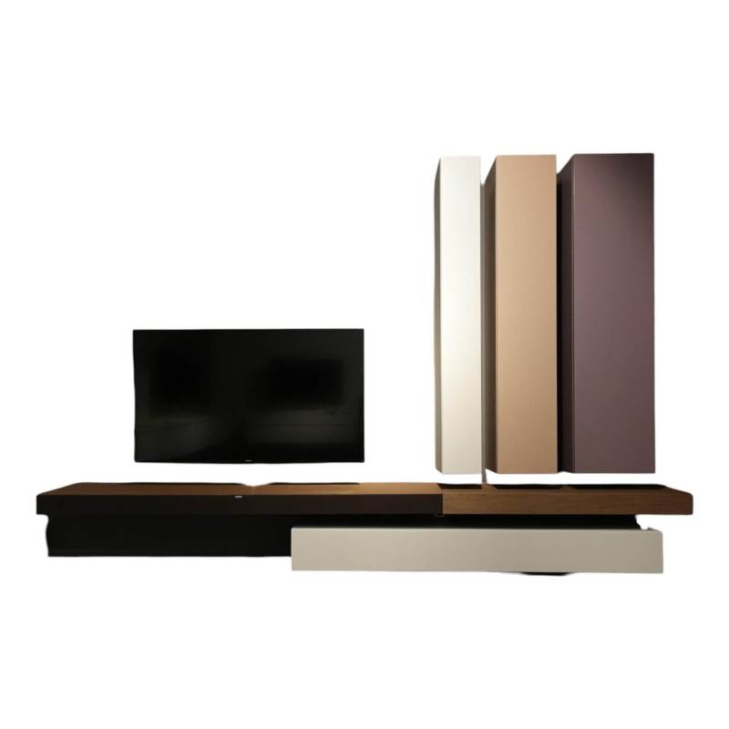Wohnwand Twenty Lack Seidenmatt Violett Beige Creme Mit Soundsystem XTA1 von Spectral Smart Furniture