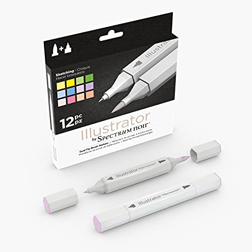 Spectrum Noir SPECN-IL12-SKE Illustrator Alkohol Dual Nib Marker Stifte-Sketching-Packung mit 12 Stück, Plastic, Einheitsgröße von Spectrum Noir