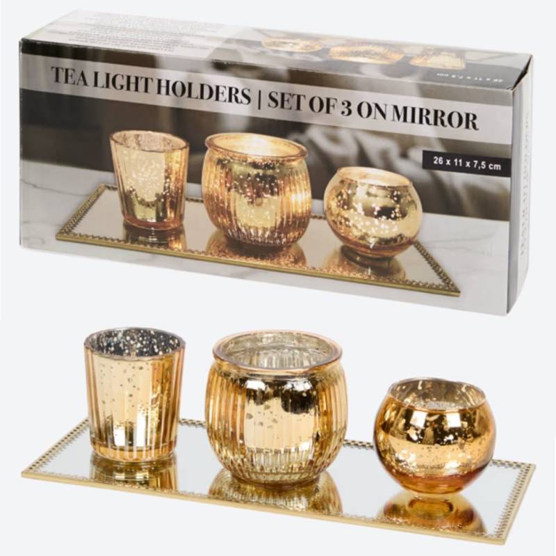 Spectrum Teelichthalter mit Tablett Teelichthalter-Set 3tlg. auf Spiegeltablett Spectrum Teelichthalter mit Tablett Teelichthalter-Set 3tlg. auf Spiegeltablett von Spectrum