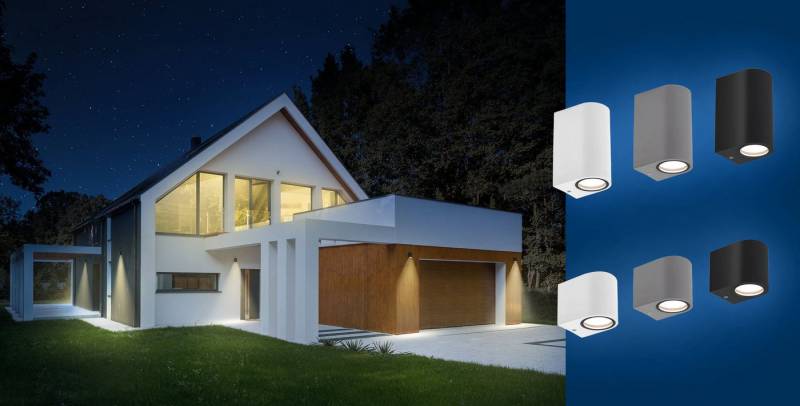 SpectrumLED Außen-Wandleuchte LED Wandleuchte GU10 Außenleuchte grau IP54 Up & Down max. 2x6W rund, ohne Leuchtmittel, Auf & Ab, Up & Down, Spritzwassergeschützt, IP54, Wasserfest von SpectrumLED