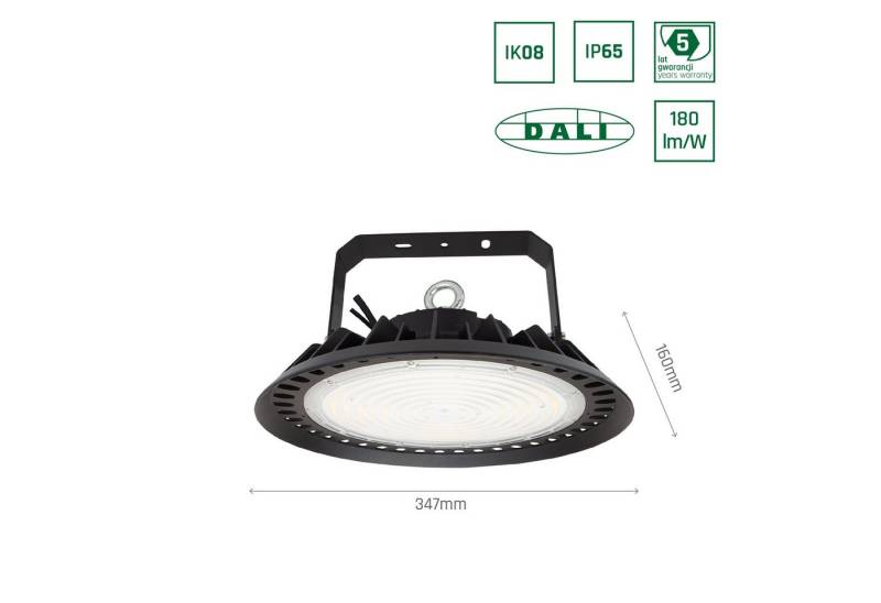 SpectrumLED Deckenstrahler LED PLATEO 200W Hallenleuchte 36000lm 90° IP65 IK08 Neutral 4000K DALI, JA, Neutral, IK08, IP65, DALI von SpectrumLED