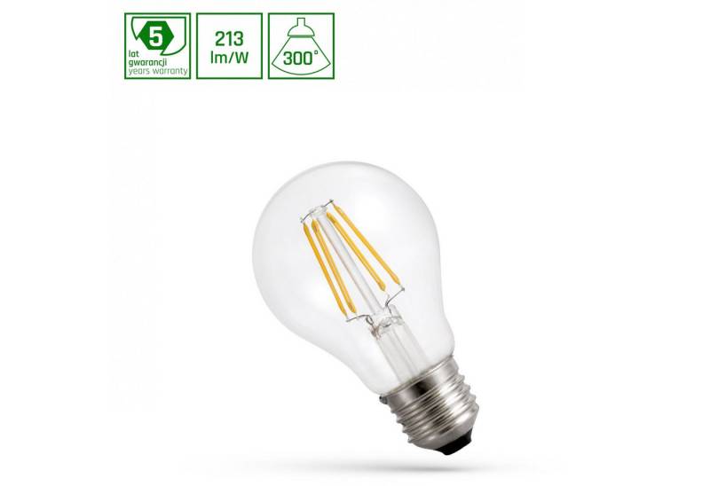 Spectrum LED-Leuchtmittel LED E27 A60 6,8W=94W Filament Klar 1450lm ULTRA EFFIZIENT Kalt 6000K, E27, Kaltweiß, Filament LED von Spectrum