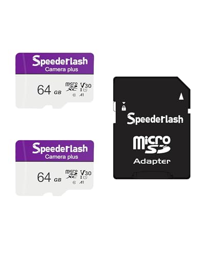 Speederlash - 2er Pack Micro SDXC Speicherkarten, Plus TF-Kamera mit Adapter, Lesegeschwindigkeit bis zu 90 MB/s, Unterstützung 4K UHD und 5K Video, U1 V30 A1 Bewertung, wasserdicht, für von Speederlash