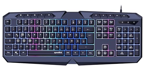 Speedlink LUDICIUM RGB Rainbow Gaming Keyboard - RGB Gaming Tastatur mit Kabel, deutsches Layout QWERTZ, Windows Key Lock, WASD-Switch, 10 Multimediatasten, kabelgebunden, schwarz von Speedlink