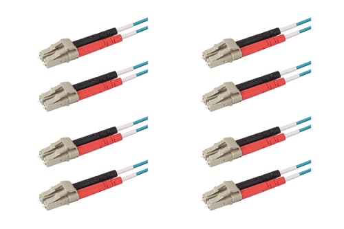 SpeedyFiberTX Glasfaserkabel LC auf LC Patchkabel, 4er-Pack, 12m, Rote und schwarze Stecker, Corning ClearCurve Multimode OM3 50/125um Glasfaser, Duplex LSZH Kabelmantel Türkis (Aqua) von SpeedyFiberTX