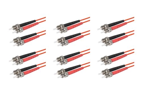 SpeedyFiberTX Glasfaserkabel ST auf ST Patchkabel, 6er-Pack, 1,5m, Rote und schwarze Stecker, Corning InfiniCor Multimode OM1 62.5/125um Glasfaser, Duplex LSZH Kabelmantel Orange von SpeedyFiberTX