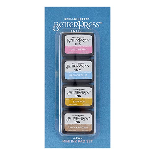 Spellbinders BPI-002 BetterPress Ink Nature Tones Mini 4 Pack Set (Wild Berry/French Blue/Saffron/Tawny Brown, VARIOUS, ONE von Spellbinders