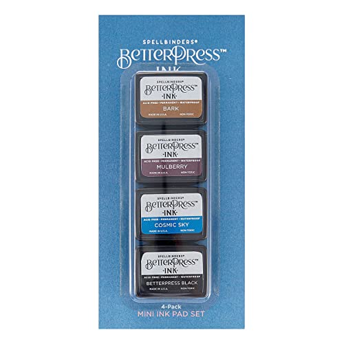 Spellbinders BPI-003 Ink Regal Tones Mini 4er Set (Bark/Mulberry/Cosmic Sky/BetterPress Black), verschieden, One size von Spellbinders